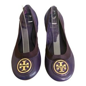 Tory Burch Ballet Flat Shoes Sz 7 Wild Plum Leather Large Tori Burch Logo